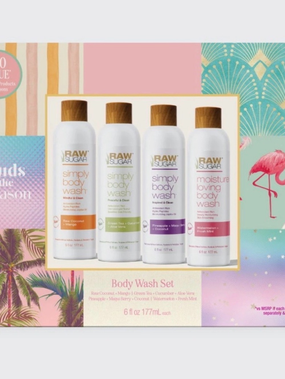 Raw Sugar Simply Body Wash Set ~ 4 Scents/6oz each